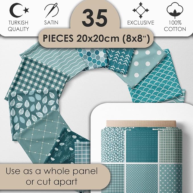 Cotton Satin Patchwork Fabric Panel – 35 Designs, 20×20 cm Squares, Single - Image 2