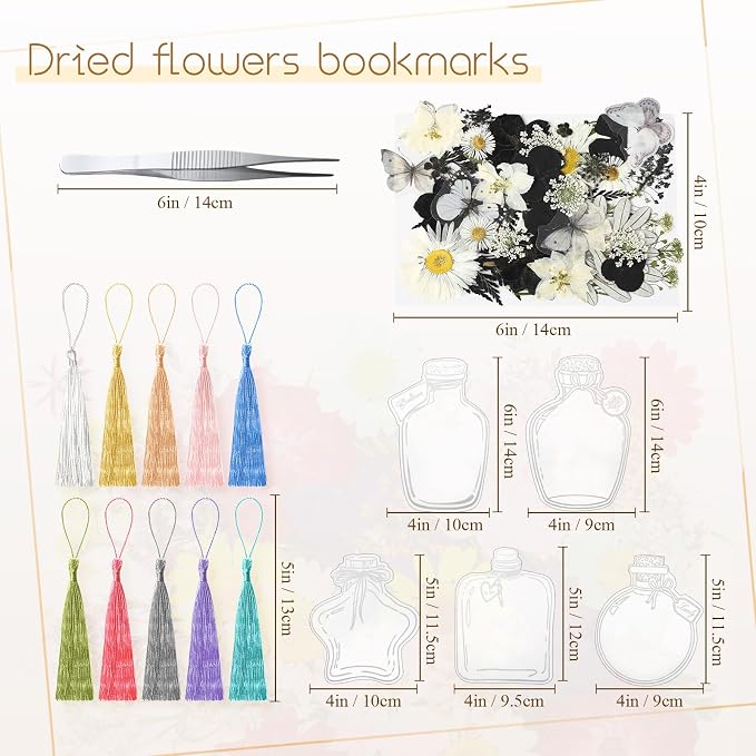 TaoBary 91 Pcs DIY Handmade Transparent Dried Flower Bookmark Set Include - Image 3
