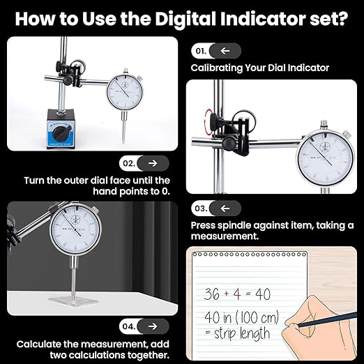 Dial Indicator with Magnetic Base 0-1.0" Precision Gauge, 0.001" Accuracy, Magnetic Dial Indicator Kit with Fine Adjustment for Machining, Maintenance, Inspection, DIY, Auto Repair (Blue, SAE 0-1")