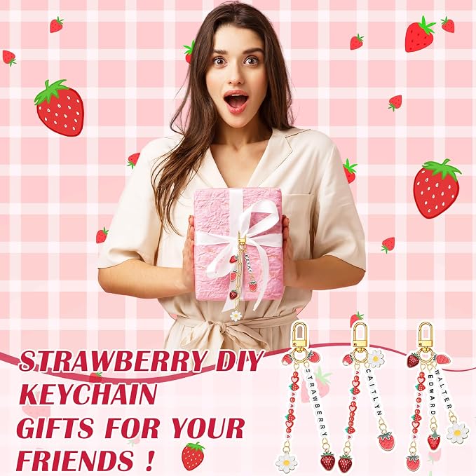 CraftyDream 558 Pcs Strawberry Charms Keychain Making Kit Strawberry Beads DIY - Image 6
