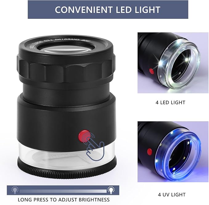 30X Loupe Magnifier, USB Rechargeable 8 Lights Portable Eye Loupe Sewing - Image 5