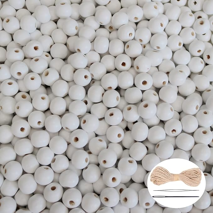 500Pcs White Wooden Beads for Crafts, Natural Round Loose Beads Small Wood by SMANTA