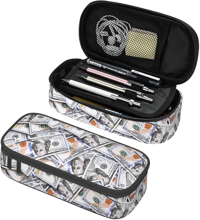 Money Novelty Us Dollar Cash Pattern Pencil Case Organizer Big Capacity Pencil by Unknown