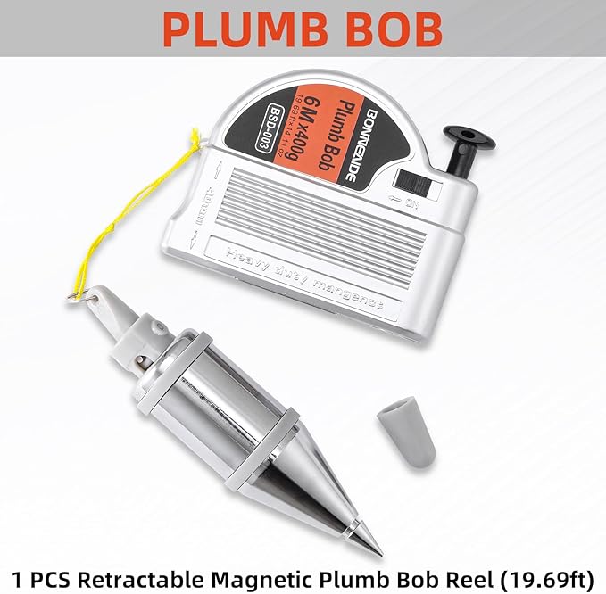 Retractable Plumb Bob Tool for Construction Industry Assignments, 14 oz(400g) Magnetic Plumb Bobs with 19 ft, Can Automatically Stretch the Line & Quickly Stabilize