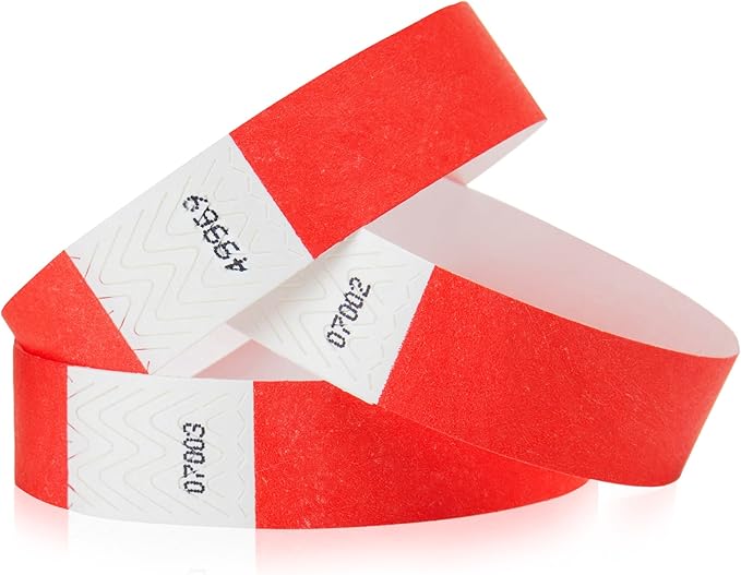 10,000 WristCo Neon Red Tyvek Wristbands for Events - Tamper-Proof Design & Fluorescent Color Prevent Reuse Premium-Grade Bracelets for Hospital & Medical ID, Party & VIP Identification