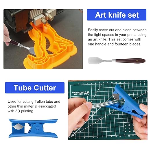 3D Printer Tools Kit, 3D Printing Accessory with 55Pcs Includes Deburring Tool, Caliper, Art Knife Set, Tube Cutter, Storage Bag Suitable for 3D Print Removing, Cleaning