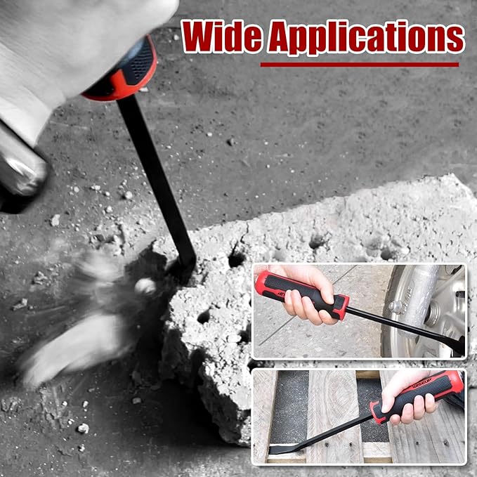 WISEUP 4-Piece Pry Bar Set，8",12",18",24" Heavy Duty Crowbar with Thicker Strike Caps for Prying，Demolition，Automotive Mechanic Hand Tools