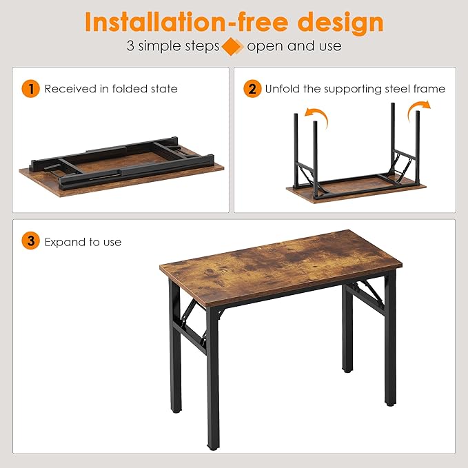 Need Small Folding Computer Desk, 31.5 Inch Writing Table, Rustic Brown | - Image 4