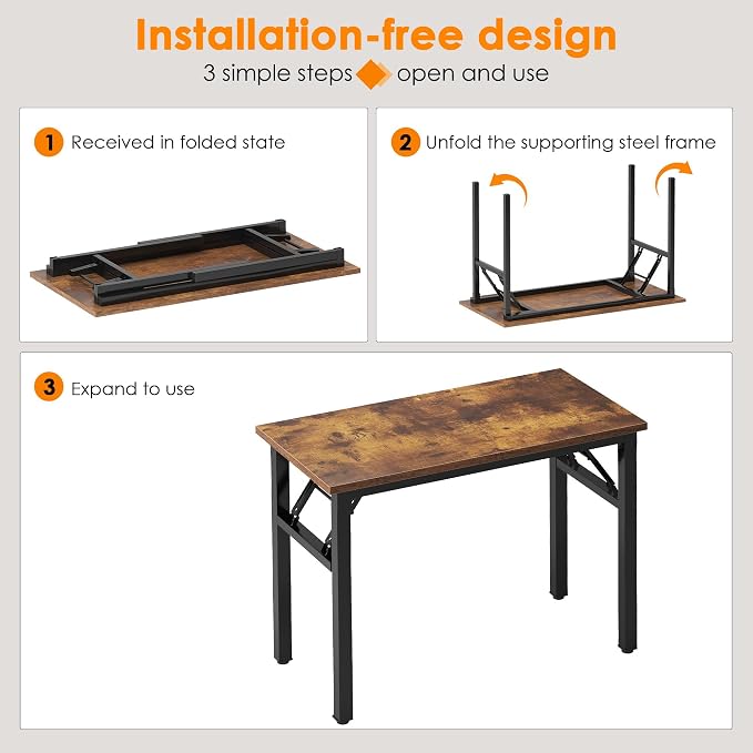 Need Small Folding Computer Desk, 39.4 Inch Writing Table, Rustic Brown | - Image 4