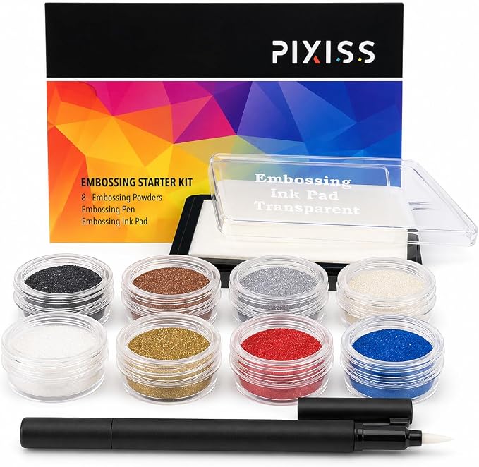 Embossing Kit, Embossing Ink Pad, 8X 10ml Embossing Powders by PIXISS