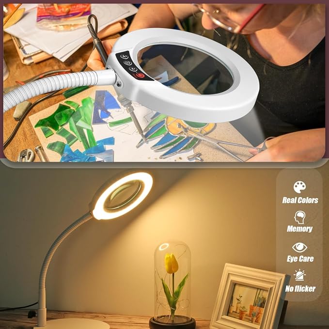 10X Magnifying Glass with Light and Stand, 5 Color Modes Stepless Dimmable LED - Image 6