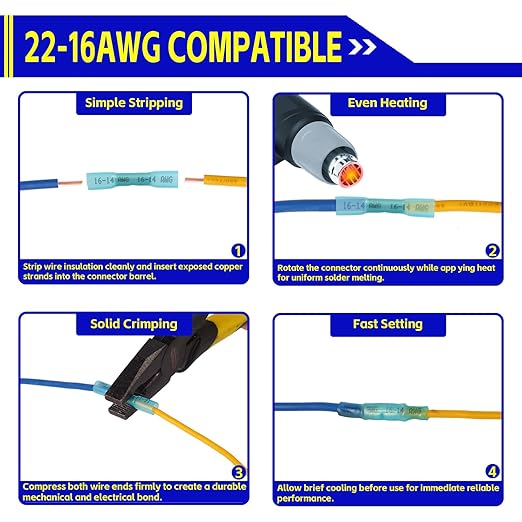 1000PCS Heat Shrink Wire Connectors 16-14 AWG Waterproof Tinned Copper Purple Core Wire Connectors, Insulated Splice Terminals for Cable, Boat, Automotive, and Home Wiring (16-14 AWG)