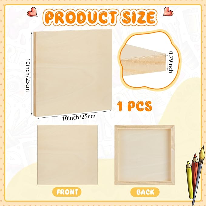 Barydat 1 Pack Wood Canvas Board 10 x 10 Inch Unfinished Wood Canvas Wooden - Image 2