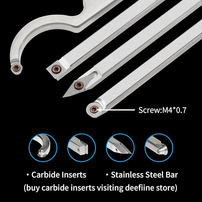 Carbide Tip Wood Lathe Turning Tool set With Bowl Sander, Lathe Roughing and Finishing Hollowing Tool Interchangeable Aluminum Alloy Handle with 4pcs Carbide Inserts For Woodturning（Black）