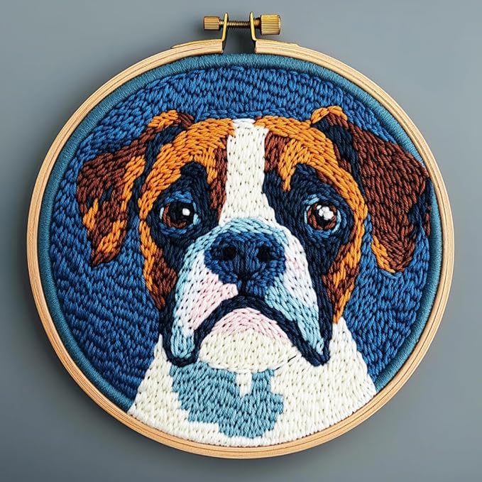 DIY Punch Needle Kits Cute Cartoon Boxer Dog by Unknown
