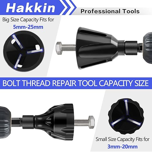 2PCS Burr Removal Tool for Metal, Hakkin Deburring External Chamfer Tool with Tungsten Carbide Blade, Bolt Deburring Tool for 1/8" to 1" (3-25mm), Bolt Thread Repair Tool Chamfer Bit with Hex Shank