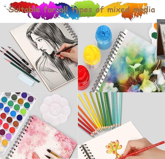 Mixed Media Sketch Pad, 5.5" x 8.5" Spiral Bound, 90 Sheets, Durable Acid Free - Image 6