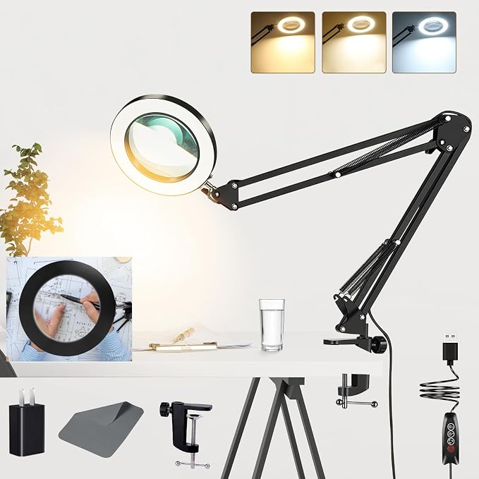 10X Magnifying Glass with Light, Adjustable Swing Arm 72 LEDs Real Glass Lens by ProfessionalMagnifyingGlass