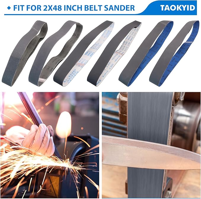 Taokyid 12 Pack 2 x 48 Inch Silicon Carbide Sanding Belts, 2 Each of 120 240 400 600 800 1000 Grits 2x48 Inch Belt Sandpaper For Knife Sharpening and Metalworking, 2x48 Sander Belt