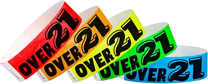 200 WristCo Tyvek Wristbands Over 21 Variety Pack - ¾” x 10”- Waterproof Recyclable Comfortable Tear Resistant Paper Bracelets Wrist Bands for Events Concert Festival Admission Party