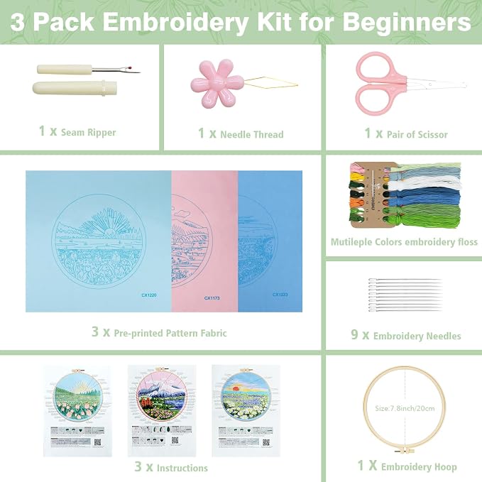 RidaaFri Embroidery Kit for Beginner, Hand Embroidery Practice Set - Image 3