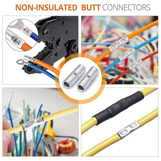 SVAAR 100PCS 14-12 Gauge Non Insulated Butt Connectors 14-12 AWG Uninsulated Butt Splice Connectors Crimp Repair Butt Splices Kit Tinned Copper Marine Grade Seamless Barrel Crimp Butt Splice Terminals