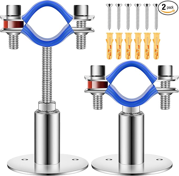 Adjustable Pipe Hangers Supports Stainless Steel 304 - Pipe Bracket Wall Mount Ceiling Mount Pipe Clamp Support with Screws for OD Pipe Tube 19-23mm Applicable Height 50-100mm (2PCS)