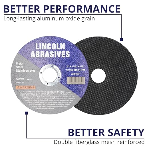50 Pc 5" x 1/16" x 7/8" Cut-Off Wheels Lincoln Abrasives Metal & Stainless Steel