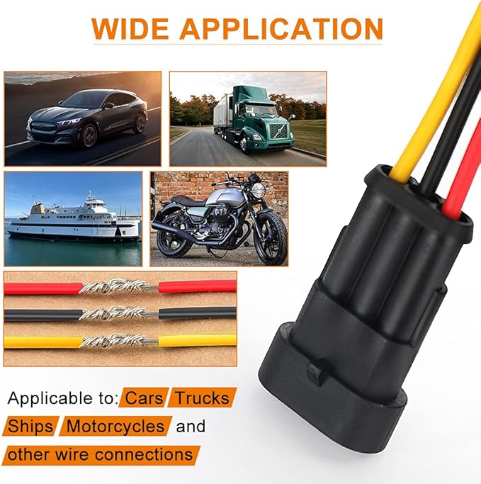 NAOEVO 3 Pin Connector Waterproof, 16 AWG 3 Wire Connectors, Automotive Electrical Connectors Male and Female Way With Heat Shrink Tubing for Car Truck Boat Wire Connection, 6 Kits