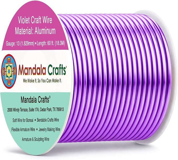 Mandala Crafts 13 Gauge Violet Anodized Aluminum Craft Wire, 60 FT | Colored by MandalaCrafts