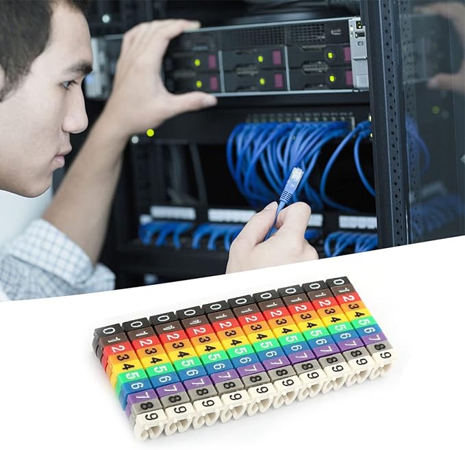 Wire Number Labels, 0.2 x 0.2in Colorful Wire Number Tube Cable Marker, Digital Number Clip on Wire Marker, Plastic Wire Numbering Marker for Wires Management, 100Pcs