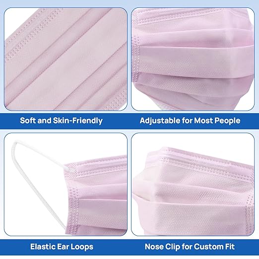 JMU 500 Pcs Disposable Face Medical Masks, 4-Ply Protection ASTM Level 3 Face Masks for Adult, Pink