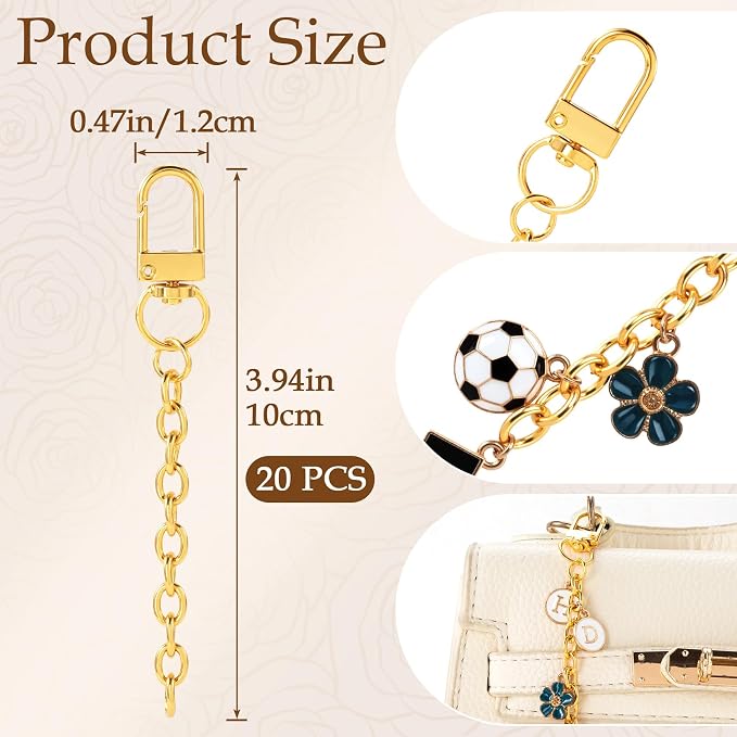 20pcs Gold Keychain Making Kit, Key Ring Swivel Snap Hook Chains, Alloy - Image 2