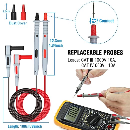 Multimeter Test Leads Set,21PCS Digital Electrical Test Probes Set with Alligator Clips,SMD IC Test Hook Clip,Test Tweezer,Spade Plug,Replaceable Precision Sharp Probes for Multimeter Testing