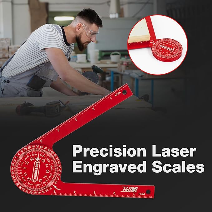 7.3 Inch Aluminum Miter Saw Protractor,Rust Proof Angle Finder Precision Laser Engraved Scales and 360 Degree Rotation Function