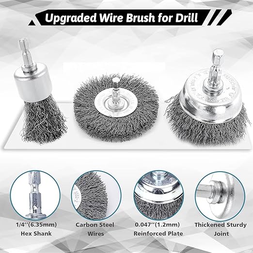 Double Elite Wire Brush for Drill Set 21 Pcs, Abrasive Wire Wheel for Drill 1/4 Inch Hex Shank, Wire Cup Brush for Drill, Drill Wire Brush Coarse Crimped Carbon Steel, Wire Brush Drill Attachments