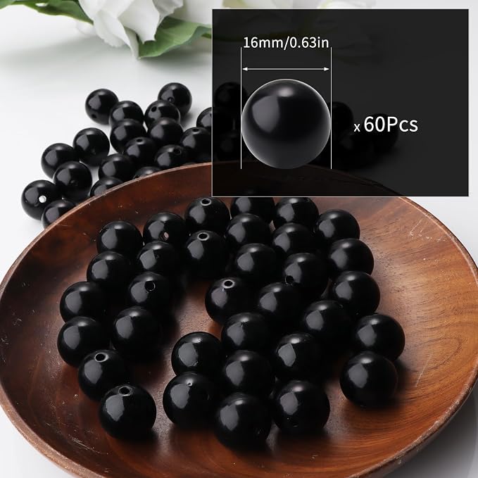 60pcs Black 16mm Pearl Beads - Image 2