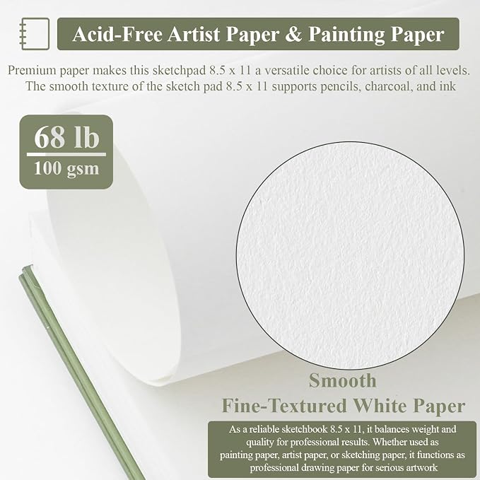 Sketch Book 8.5 x 11, Sketch Pad, 100 Sheets Spiral Sketchbook, Acid Free - Image 3