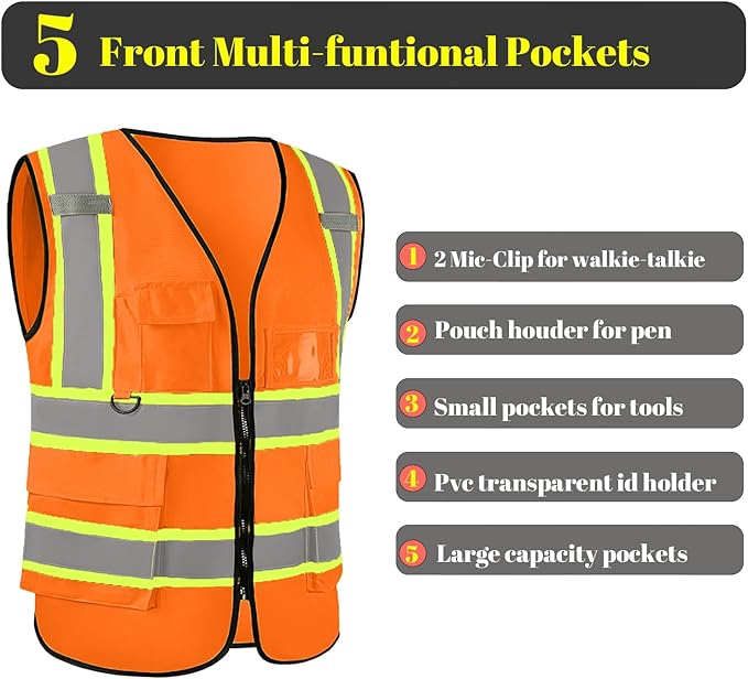 BeautyWill Custom Safety Vest Logo Class 2 High Visibility Reflevtive Vest Outdoor Protective Workwear