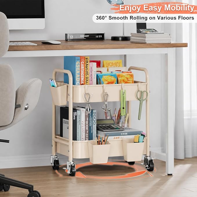 2 Tier Small Rolling Cart Metal - Image 5