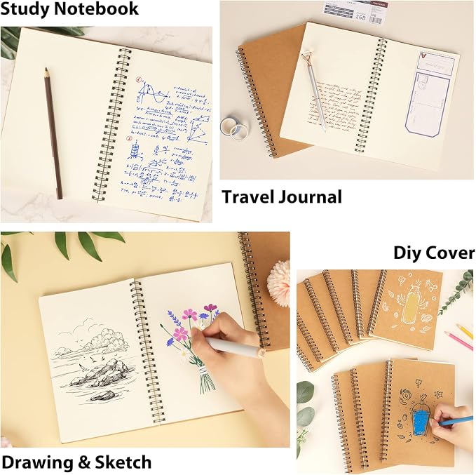 EOOUT 4 Pack A5 Blank Spiral Notebooks Sketchbooks, Unlined Journals 5.5 x 8.3in - Image 5