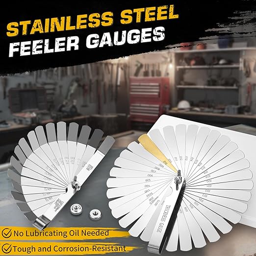 Stainless Steel Feeler Gauge Set, 2PCS 32 Blades Feeler Gauge & 16 Blades Offset Thickness Gauge with Standard SAE and Metric Dual-Marked, Filler Gauge Set for Measuring Spark Plug Valve Gap