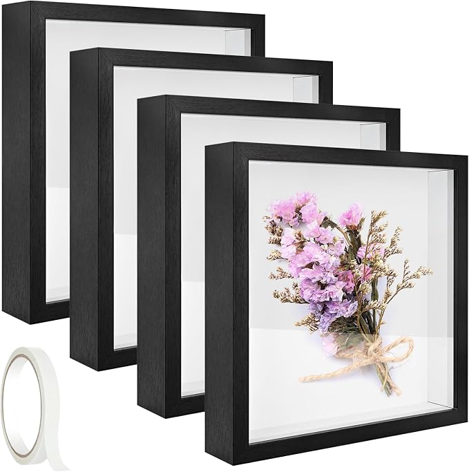 4 Pack 8 x 8 Shadow Box Picture Frame 3D Frames Shadow Box Square Shadow Boxes by IWOLOMI