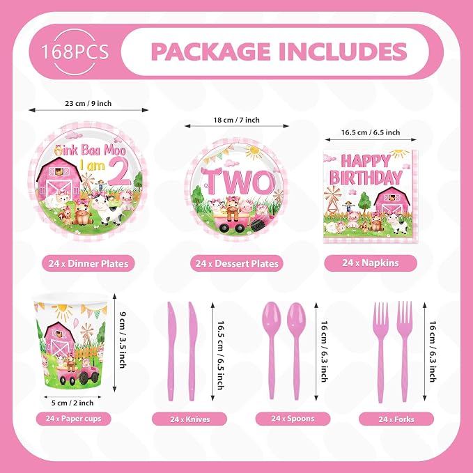 168Pcs Farm 2nd Birthday Party Supplies - Image 4