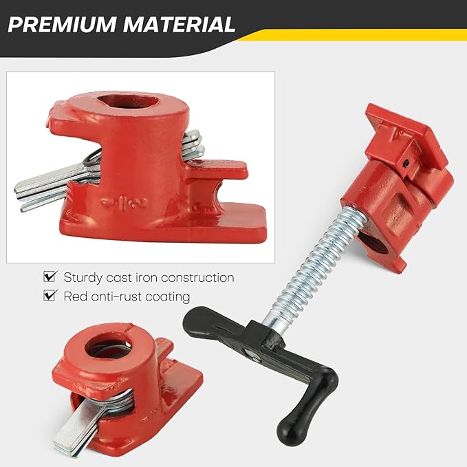 Wood Gluing Pipe Clamp Set | 1/2" Heavy Duty Woodworking Cast Iron Pipe Clamps Quick Release Pipe Wood Clamps (4 Pack, 1/2")