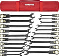 TRUE MECHANIC™ 20-Piece, 120T, Reversible, Flexible Ratcheting Wrench Set, Non-Slip, Long Pattern, SAE/Metric, Professional, With Portable Roll-Up Pouch Bag