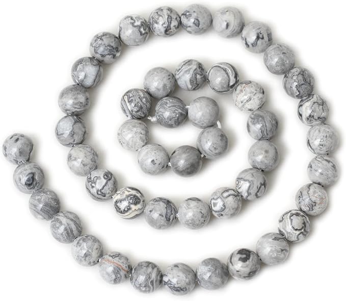 45PCS 8mm Natural Map Stone Round Loose Beads - Image 2