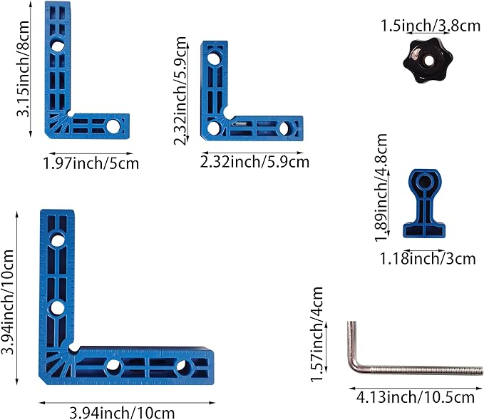90 Degree Clamp,Positioning Squares, 3" 4" 2.3" Right Angle Clamp with 12 Clamping Squares,Corner Clamps Woodworking Tool for Pictures Frames Cabinets Boxes,Blue