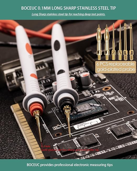 Electrical Test Leads Soft Silicone Cable Multimeter Test Probe Set with Replaceable Gold-Plated Multimeter Probes 1000V CATIII & 600V CATIV 16A for Fluke/AstroAI/INNOVA Clamp Meter