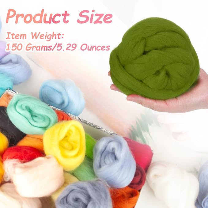 PATIKIL Wool Roving Yarn, 150G/5.3OZ Soft Felting Wool Pure Chunky Roving Yarn - Image 2